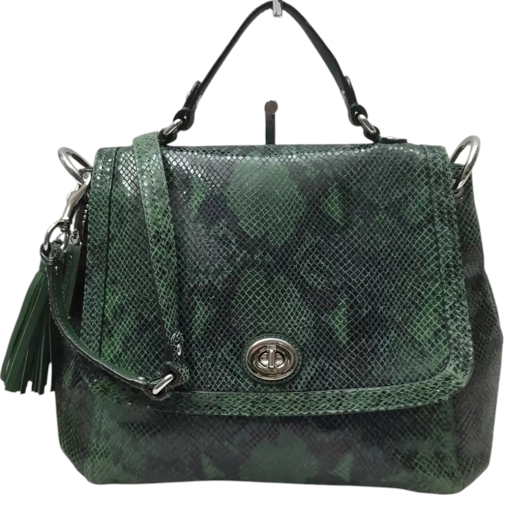 HP. Coach Park Python Green Snakeskin Leather Satchel